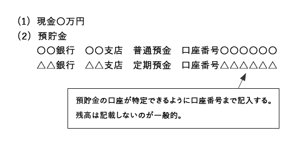 遺産分割協議書　現預金記載例